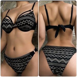 Black Hollow Out Push Up Bikini Set